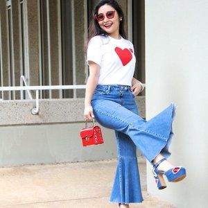 Topshop Moto Dree Cropped Kick Flare Jeans Blue 30